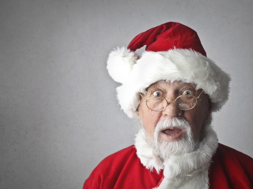 Santa with shocked look on face